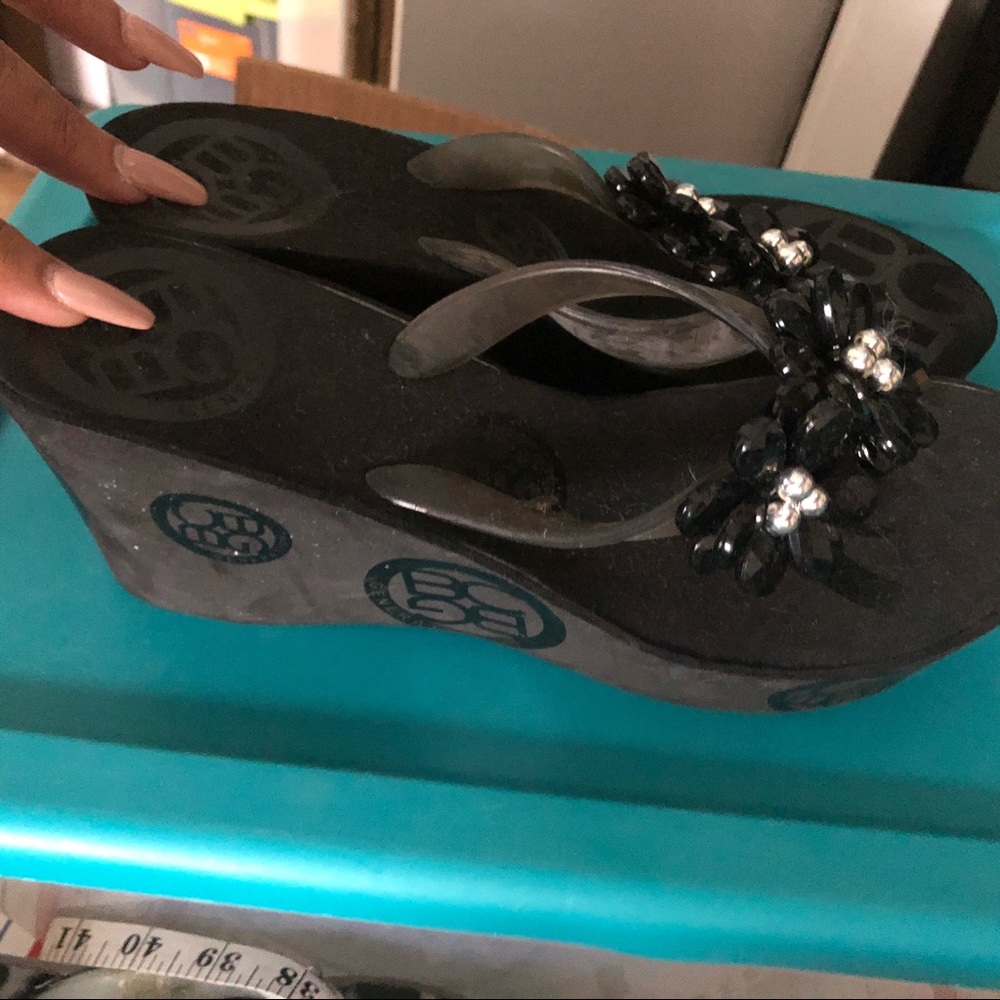 BCBG Generation Embellished Thong Wedge Sandals